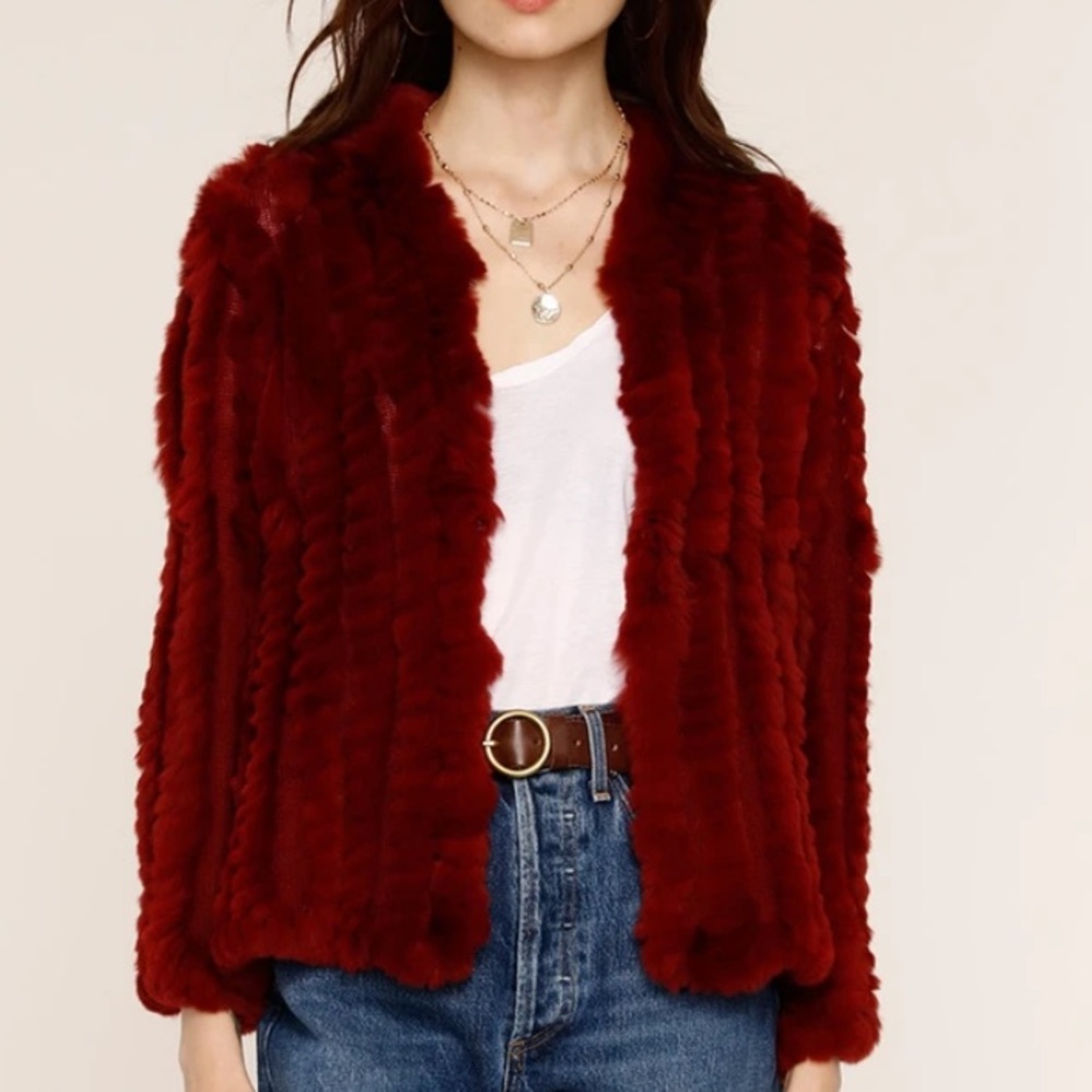 Heartloom Rosa Jacket Rex Rabbit Fur (Red) XS